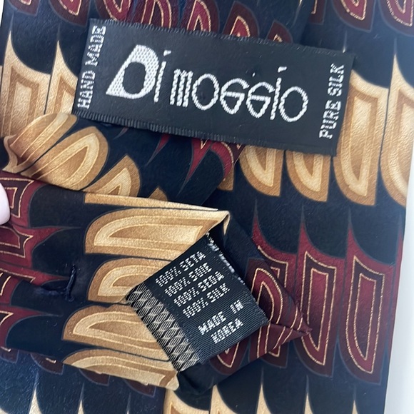 PURE SILK Handmade DiMoggio Black Gold and Burgundy Design Men’s Necktie - Picture 6 of 7